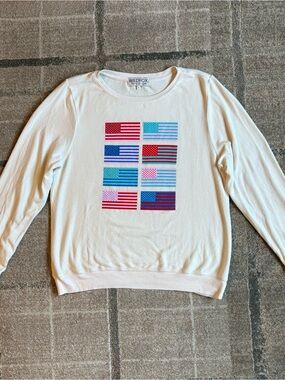 Wildfox "Pop Americana" sweatshirt beach jumper multi-color flags Size L EUC